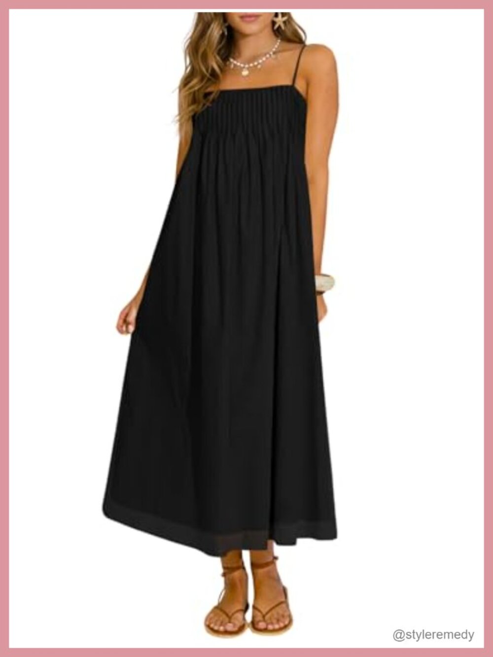 Boho Maxi Sundress Spaghetti Strap Chiffon Square Neck Pleated